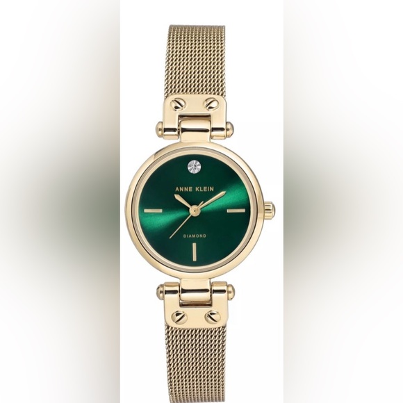 ANNE KLEIN Women's Diamond-Accent Gold-Tone Stainless Steel Mesh Watch 26MM